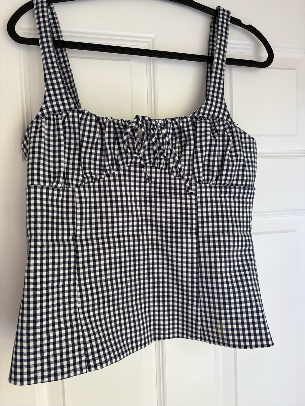 Zara Gingham Square-Neck Women's Tank Top - Navy & White